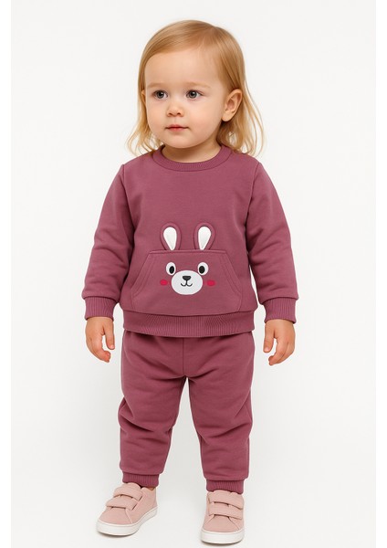 Tavşan Desenli Çocuk Ikili Takım Eflatun - 3 Yaş