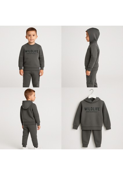 Gri 2 Iplik Penye Kapşonlu Çocuk Ikili Takım Gri - 5 Yaş indirimleri