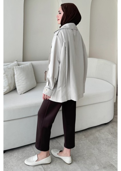 Şerit Detaylı Astarsız Carla Trençkot Standart Beden- Taş (36-42 Uyumludur) modelleri