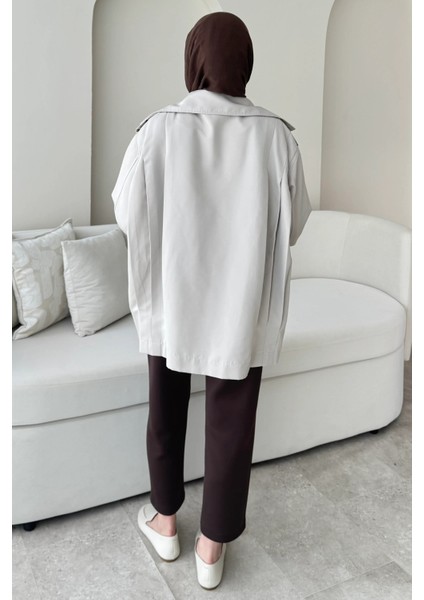 Şerit Detaylı Astarsız Carla Trençkot Standart Beden- Taş (36-42 Uyumludur) indirimleri