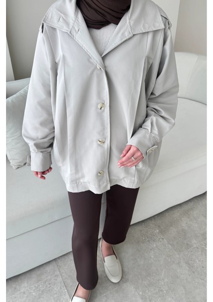 Şerit Detaylı Astarsız Carla Trençkot Standart Beden- Taş (36-42 Uyumludur)