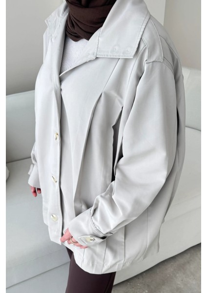 Şerit Detaylı Astarsız Carla Trençkot Standart Beden- Taş (36-42 Uyumludur)