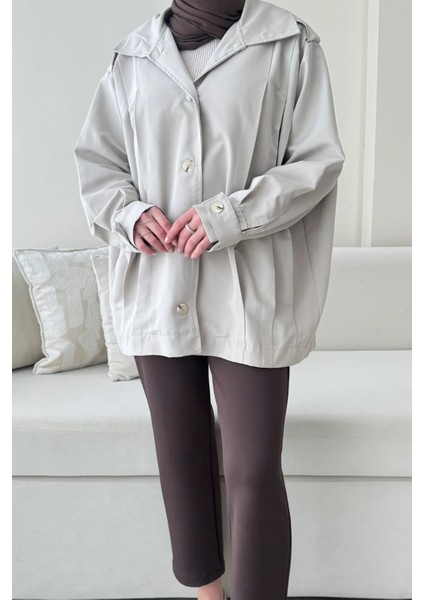 Şerit Detaylı Astarsız Carla Trençkot Standart Beden- Taş (36-42 Uyumludur)
