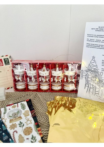 Yılbaşı Sofra ve Dekor Kutusu – 6 Kişilik LED Işıklı Masa Dekor ve Hediye Seti (Ağaç Süsü Biblo, Kitap Ayracı) modelleri