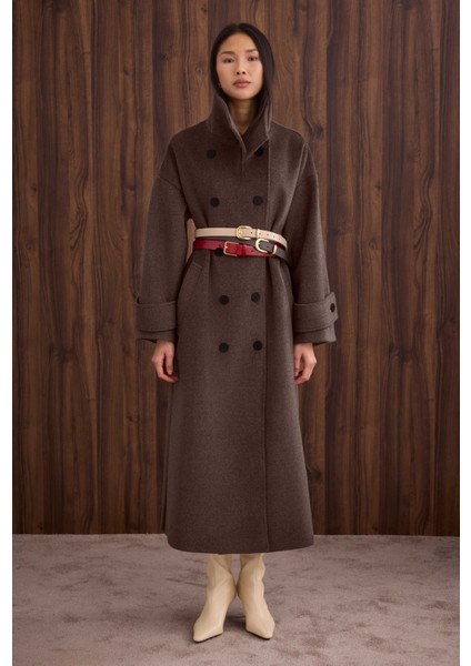 Funnel Neck Uzun Kaban Kahve