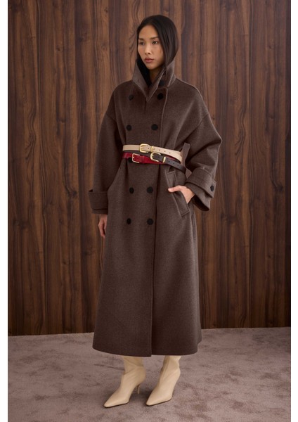 Funnel Neck Uzun Kaban Kahve fiyatları