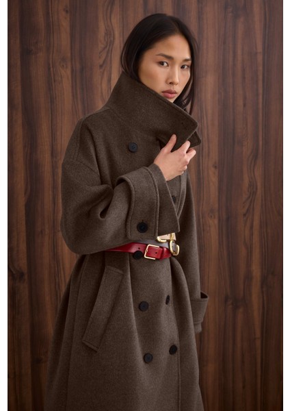 Funnel Neck Uzun Kaban Kahve modelleri