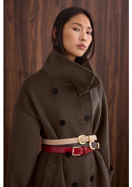 Funnel Neck Uzun Kaban Kahve fırsatları