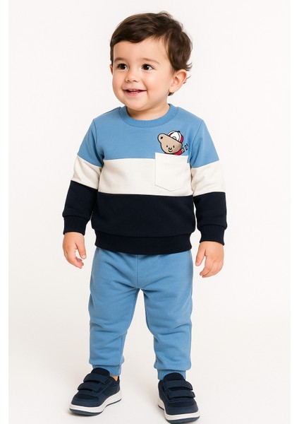 Ayıcık Desenli Çocuk Ikili Takım Mavi - 3 Yaş