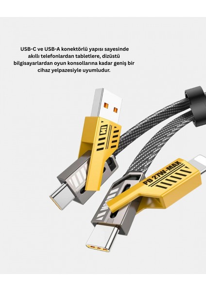 65W 4’ü 1 Arada Örgülü Hızlı Şarj Kablosu Usb-C Usb-A Çoklu Şarj Dayanıklı indirimleri