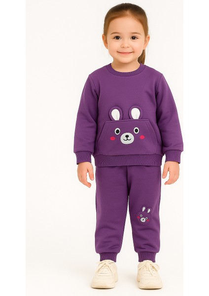 Tavşan Desenli Çocuk Ikili Takım Mor - 2 Yaş