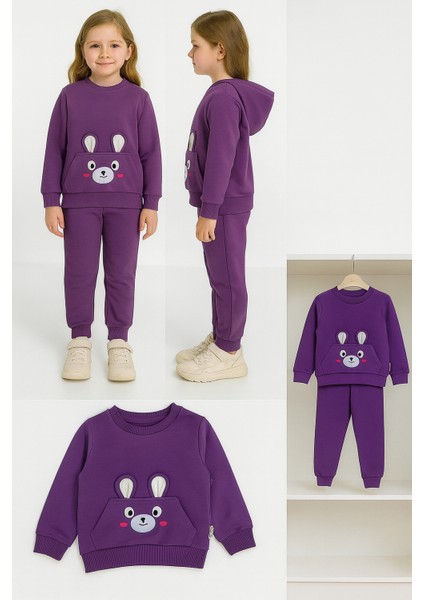 Tavşan Desenli Çocuk Ikili Takım Mor - 2 Yaş fırsatları