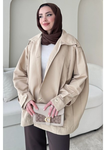 Şerit Detaylı Astarsız Carla Trençkot Standart Beden- Bej (36-42 Uyumludur) fiyatları