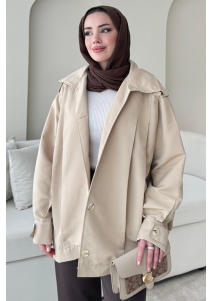 Şerit Detaylı Astarsız Carla Trençkot Standart Beden- Bej (36-42 Uyumludur) modelleri