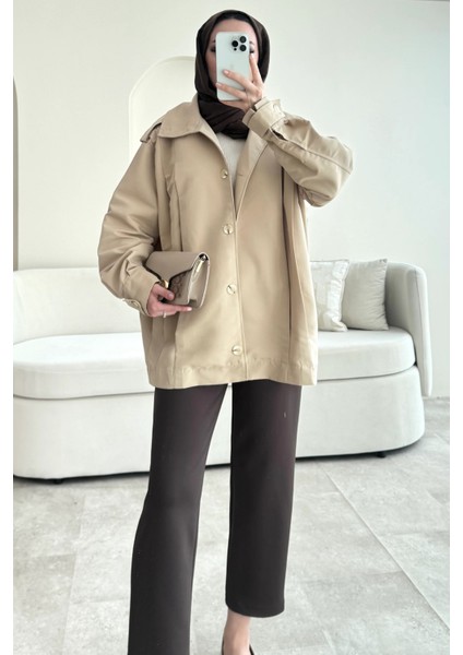 Şerit Detaylı Astarsız Carla Trençkot Standart Beden- Bej (36-42 Uyumludur) indirimleri