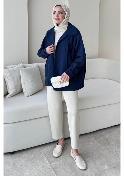 Şerit Detaylı Astarsız Carla Trençkot Standart Beden- Lacivert (36-42 Uyumludur) fiyatları