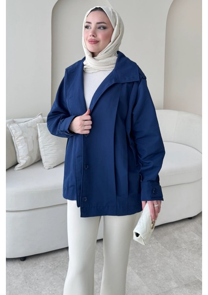 Şerit Detaylı Astarsız Carla Trençkot Standart Beden- Lacivert (36-42 Uyumludur) modelleri