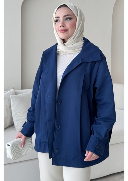 Şerit Detaylı Astarsız Carla Trençkot Standart Beden- Lacivert (36-42 Uyumludur) indirimleri