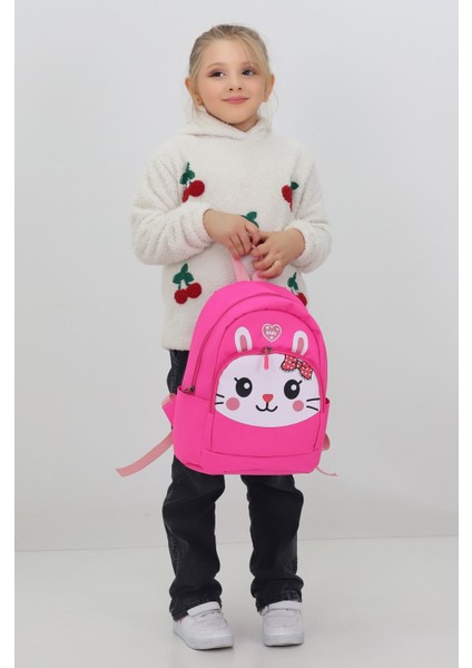 Sevimli Tavşan Figürlü Fuşya Anaokulu Kreş Çantası 4 Bölmeli Kız Çocuk Sırt Çantası fırsatları