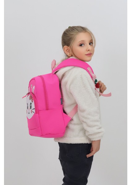 Sevimli Tavşan Figürlü Fuşya Anaokulu Kreş Çantası 4 Bölmeli Kız Çocuk Sırt Çantası indirimleri