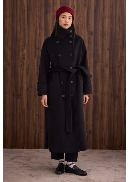 Funnel Neck Uzun Kaban Siyah