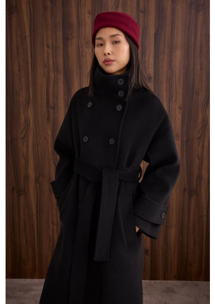 Funnel Neck Uzun Kaban Siyah fiyatları