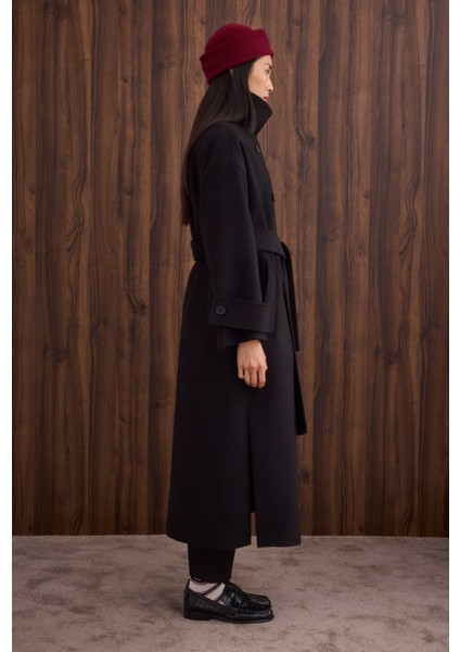 Funnel Neck Uzun Kaban Siyah fırsatları