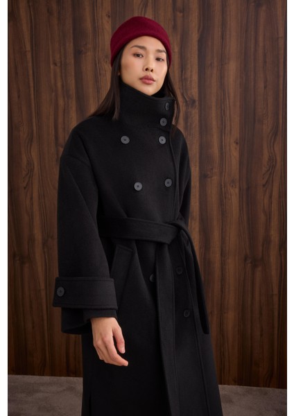 Funnel Neck Uzun Kaban Siyah indirimleri