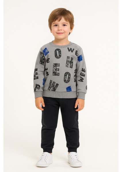Harf Baskılı Çocuk Ikili Takım Gri - 3 Yaş