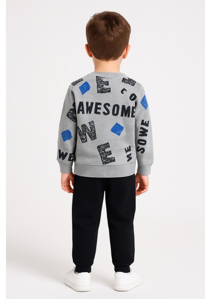 Harf Baskılı Çocuk Ikili Takım Gri - 3 Yaş fırsatları