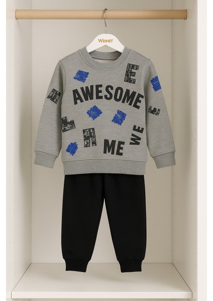 Harf Baskılı Çocuk Ikili Takım Gri - 3 Yaş indirimleri