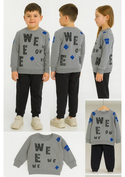 Harf Baskılı Çocuk Ikili Takım Gri - 3 Yaş