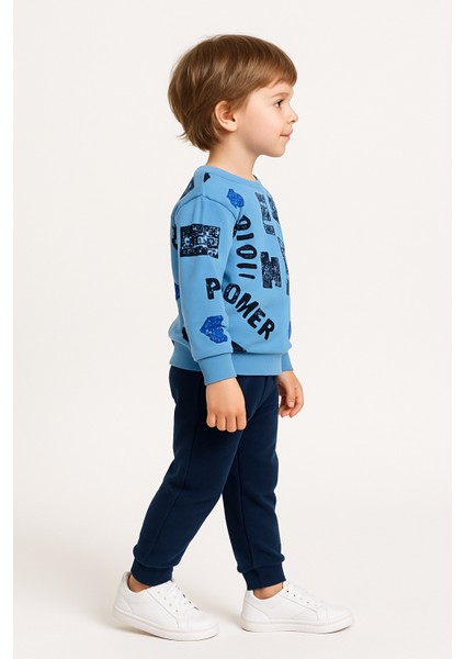 Harf Baskılı Çocuk Ikili Takım Mavi - 4 Yaş