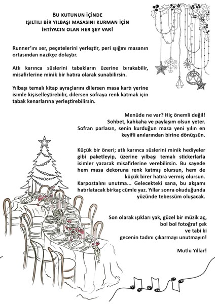 Yılbaşı Sofra ve Dekor Kutusu – 6 Kişilik LED Işıklı Masa Dekor ve Hediye Seti (Ağaç Süsü Biblo, Kitap Ayracı)