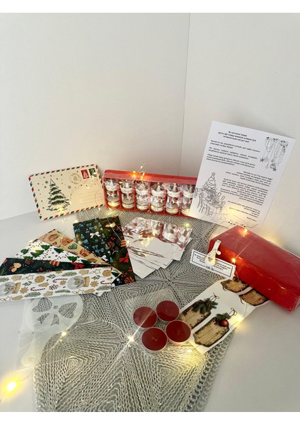 Yılbaşı Sofra Dekor Kutusu – 6 Kişilik LED Işıklı Masa Dekor ve Hediye Seti (Ağaç Süsü Biblo, Kitap Ayracı) modelleri