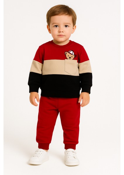 Ayıcık Desenli Çocuk Ikili Takım Kırmızı - 1 Yaş