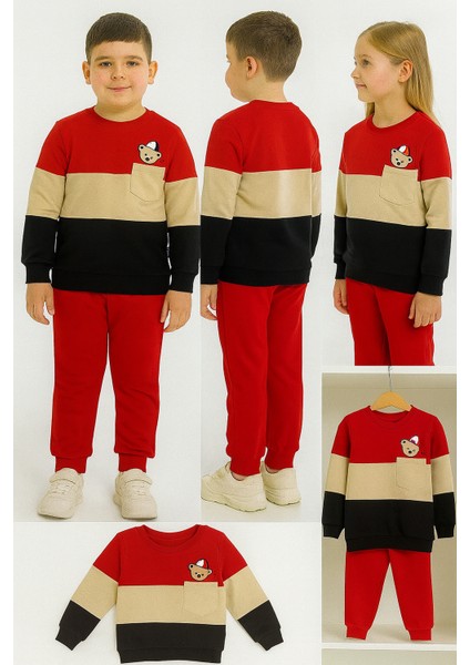 Ayıcık Desenli Çocuk Ikili Takım Kırmızı - 1 Yaş