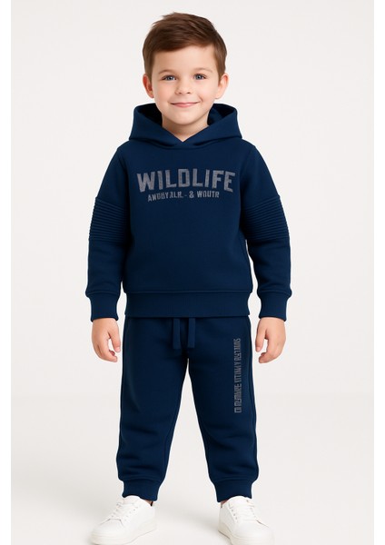 Gri 2 Iplik Penye Kapşonlu Çocuk Ikili Takım Lacivert - 5 Yaş