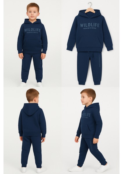 Gri 2 Iplik Penye Kapşonlu Çocuk Ikili Takım Lacivert - 5 Yaş indirimleri