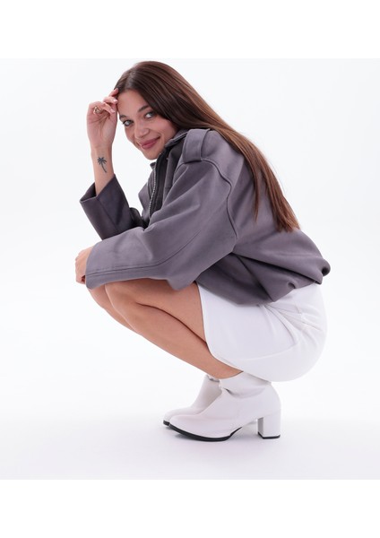 Kadın Süet Oversize Ceket –gri Şık Ikili Set modelleri