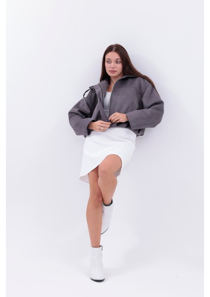 Kadın Süet Oversize Ceket –gri Şık Ikili Set fırsatları