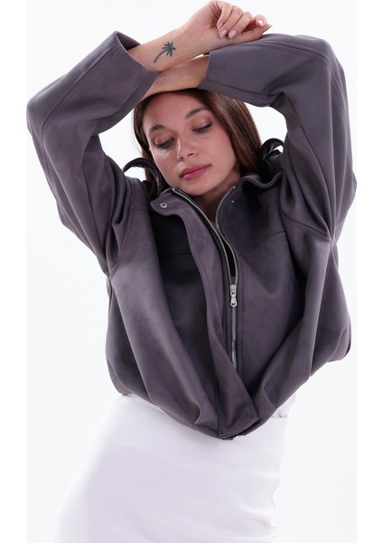 Kadın Süet Oversize Ceket –gri Şık Ikili Set indirimleri