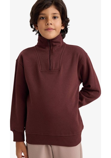 Erkek Çocuk Yarım Fermuarlı İçi Yumuşak Tüylü Sweatshirt G5547A825CW