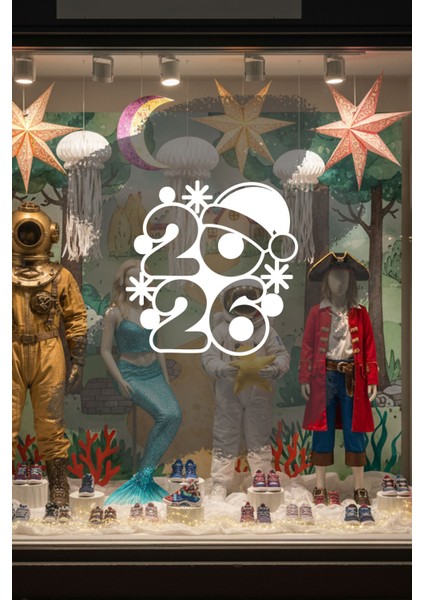 Noel Şapkalı 2026 Yeni Yıl Cam Sticker – Eğlenceli Kış Figürlü Yılbaşı Çıkartması modelleri