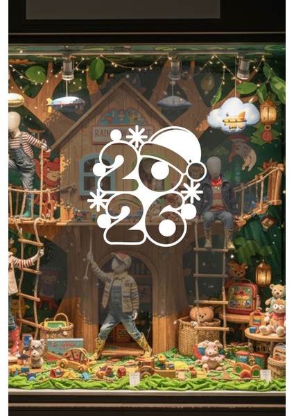 Noel Şapkalı 2026 Yeni Yıl Cam Sticker – Eğlenceli Kış Figürlü Yılbaşı Çıkartması indirimleri