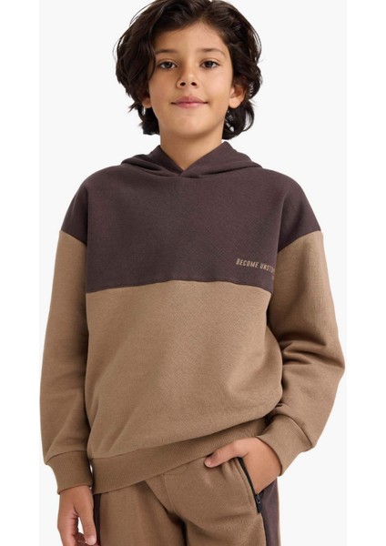 Erkek Çocuk Oversize Geniş Kalıp Kapüşonlu Baskılı İçi Yumuşak Tüylü Sweatshirt G5541A825CW