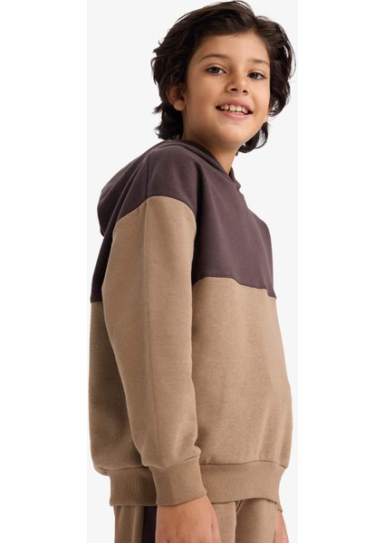 Erkek Çocuk Oversize Geniş Kalıp Kapüşonlu Baskılı İçi Yumuşak Tüylü Sweatshirt G5541A825CW