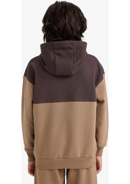 Erkek Çocuk Oversize Geniş Kalıp Kapüşonlu Baskılı İçi Yumuşak Tüylü Sweatshirt G5541A825CW