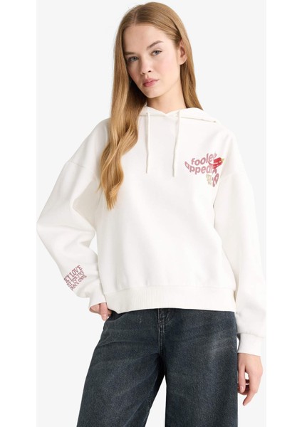 Oversize Geniş Kalıp Kapüşonlu Sırt Baskılı Sweatshirt G3878AX25WN