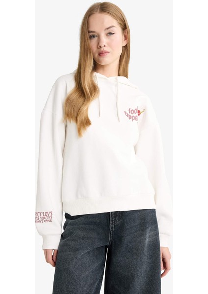 Oversize Geniş Kalıp Kapüşonlu Sırt Baskılı Sweatshirt G3878AX25WN
